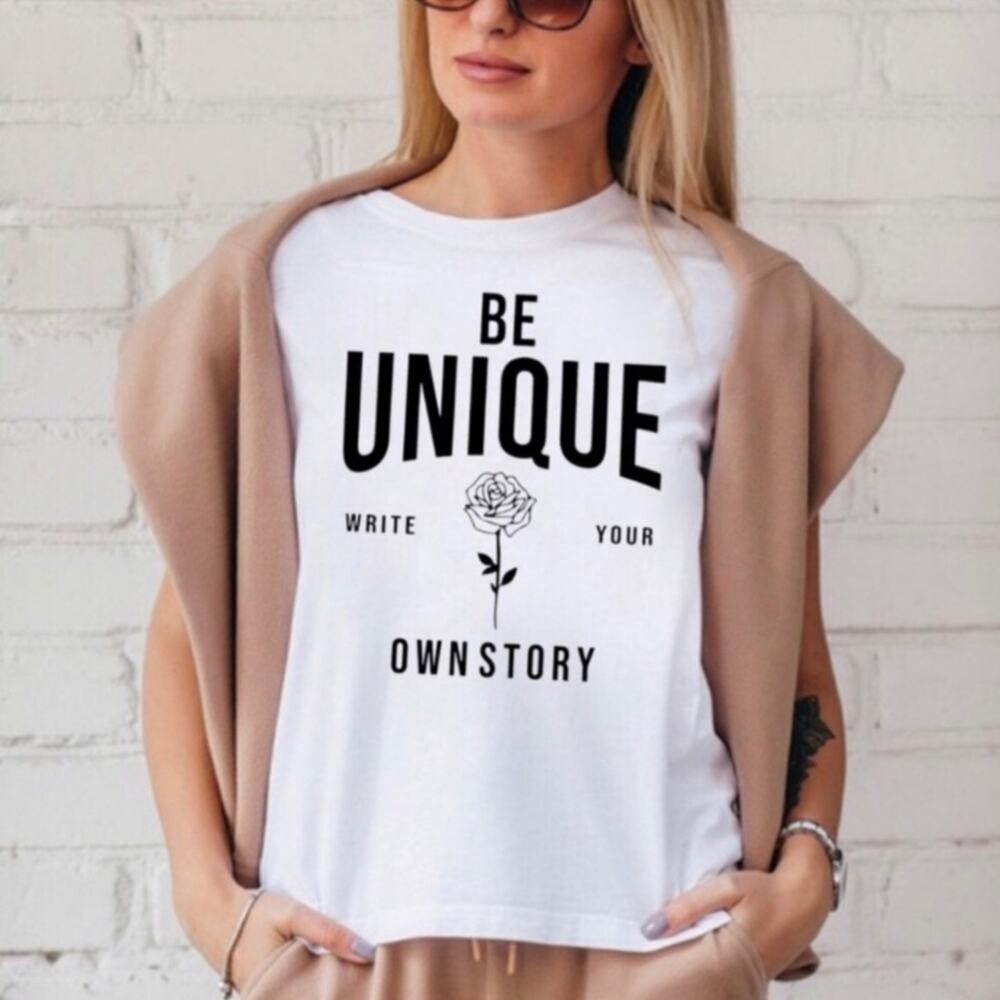 Women's Premium Preshrunk Ring Spun Graphic Cotton Tee T-Shirt Be Unique White